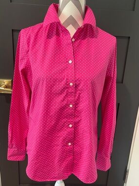 Ralph Lauren Pink Polka Dot Cotton Preppy Button Down Shirt Size L